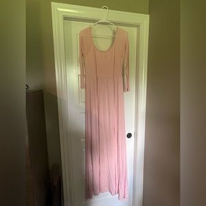 Pink blush off the shoulder maxi